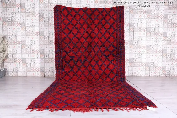 فرش قرمز مراکشی 5.9 فوت x 11.4 فوت ، فرش بزرگ بربر