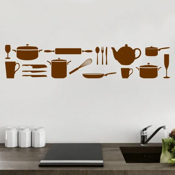 دیوار هنر آشپزخانه - الگوی وسایل آشپزخانه - تابلو تزئین دیوار آشپزخانه - تزیین آشپزخانه - تابلوچسبهای دیواری آشپزخانه - تابلوچسبها آشپزخانه - PI104