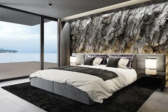 دیوار سنگی از سنگ کوه در آپارتمان لوکس داخلی اتاق خواب اصلی توسط Tulcarion