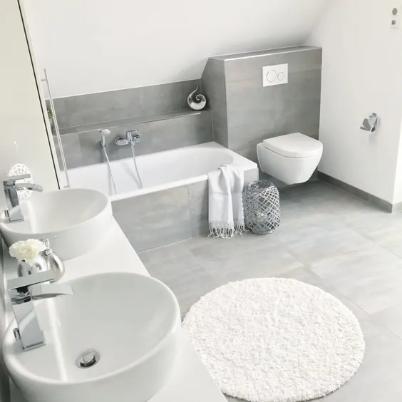 اینستاگرام: wohn.emotion Landhaus حمام حمام سفید خاکستری مدرن - وبلاگ نادین