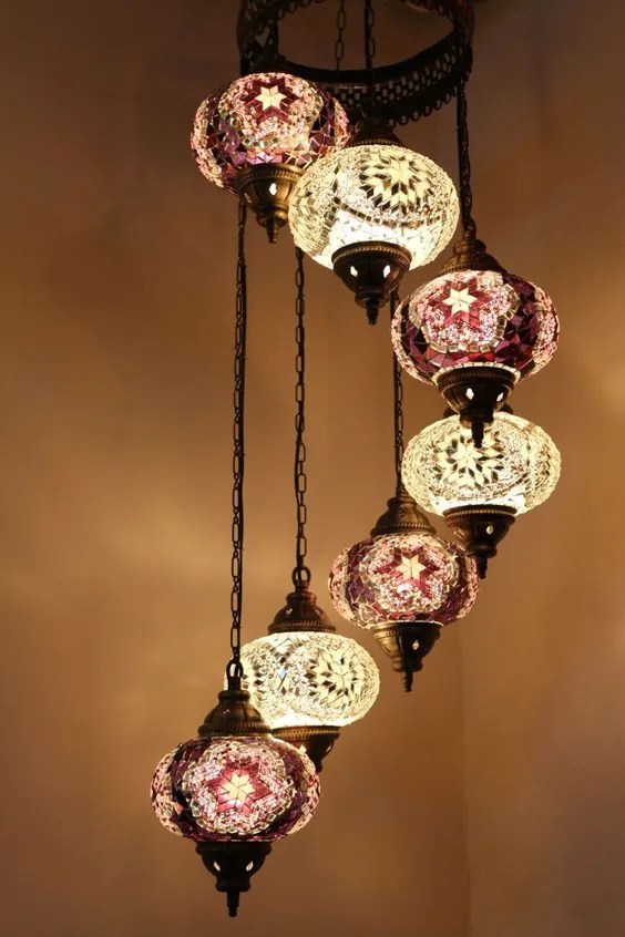 چراغ آویز سقفی آویز چراغ موزاییکی مراکشی ترکیه 7 Large Globe |  eBay
