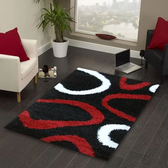 حلقه های فرش Shag مدرن سیاه قرمز سفید 170x120 سانتی متر