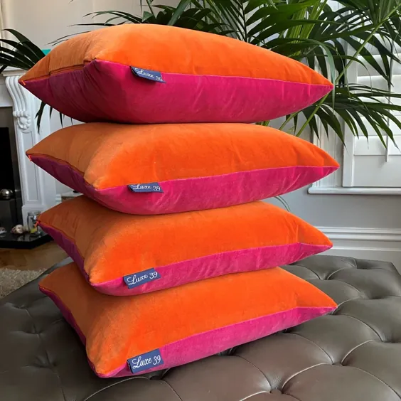کوسن مخمل نارنجی سوخته با صورتی روشن |  Luxe 39 Cushion UK