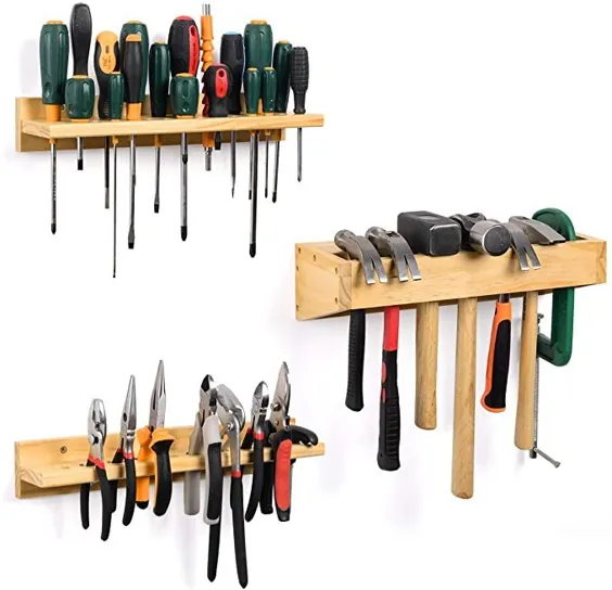 سازنده پیچ گوشتی ، رک چکش ساز ، انبر ذخیره سازی دیواری ابزار نگهدارنده چوبی ابزارهای سازنده پیچ گوشتی ، انبر و چکش ، 3 بسته (ابزار دستی شامل نمی شود)