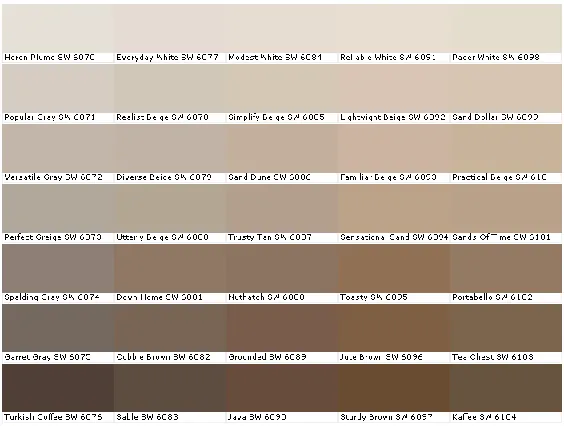 بررسیهای رنگ شروین ویلیامز - رنگهای رنگی شروین ویلیامز - رنگهای رنگ خانه - رنگهای کاملاً خنثی رنگی - نمودار رنگ ، سواچ ، نمودار رنگی