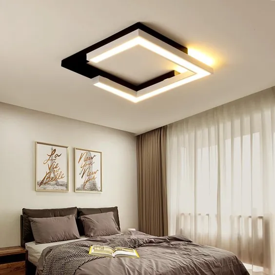 چراغ های سقفی مربعی سفید + مشکی برای اتاق نشیمن نصب شده روی سطح اتاق LED مدرن - Trivoshop - 60x60x6cm 38W / روشنایی قابل تنظیم