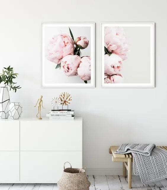 مجموعه ای از 2 چاپ Peonies صورتی مجموعه گل های دیواری اتاق خواب هدیه دکوراسیون اتاق خواب برای مجموعه قابل چاپ دانلود فوری پوستر گل صد تومانی