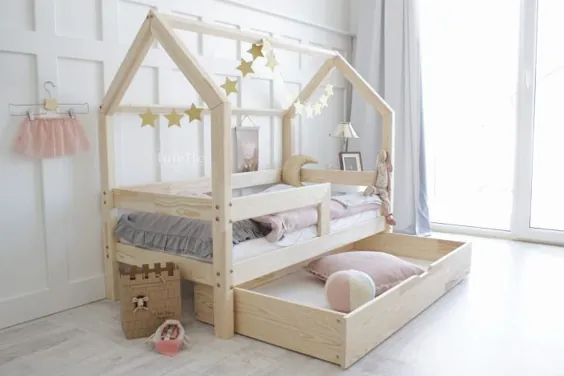 تختخواب بچه های اسکاندیناوی زیبا با کشوی ذخیره سازی
