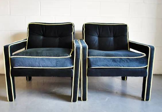 SALE Vintage Hollywood Regency Navy and Yellow Lounge Chairs |  اتسی