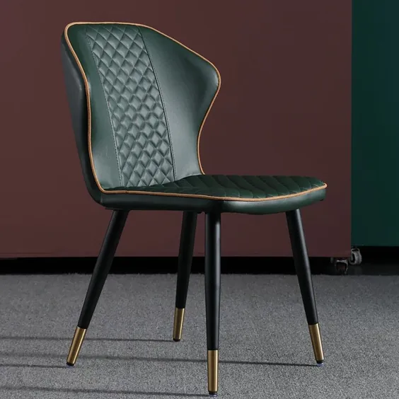 صندلی ناهار خوری چرمی مدرن PU سبز صندلی صندلی کناری پایه استیل کربنی از 2 عدد