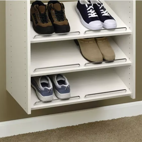 قفسه های ذخیره سازی کفش مایل 24 اینچ Easy Track با ریل های نرده ای کروم برای پانل های عمودی سازمان دهنده کابینت ، سفید (3 بسته)