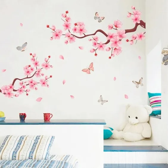 برچسب دیواری Cherry Blossom ، برچسب دیواری صورتی ، برچسب دیواری درخت صورتی ، تزیین دیوار گل ، برچسب دیواری گل.