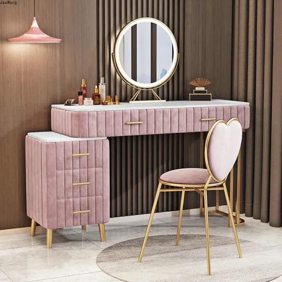 میز آرایش اتاق طلایی نوردیک میز آرایش اتاق خواب سالن زیبایی فرفورژه با ترکیب میز و صندلی کشو | کمدها |  - AliExpress
