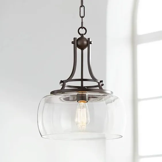 چراغ آویز براق شیشه ای و شفاف Charleston 13 1/2 "- # 4F066 | لامپ های Plus