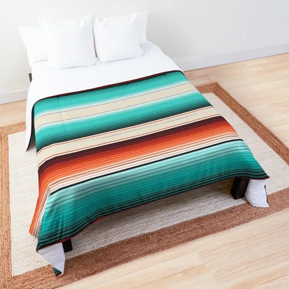 ناوو سفید ، فیروزه ای و نارنجی سوخته Southrap Serape Blanket Stripes Comforter توسط Arteffic