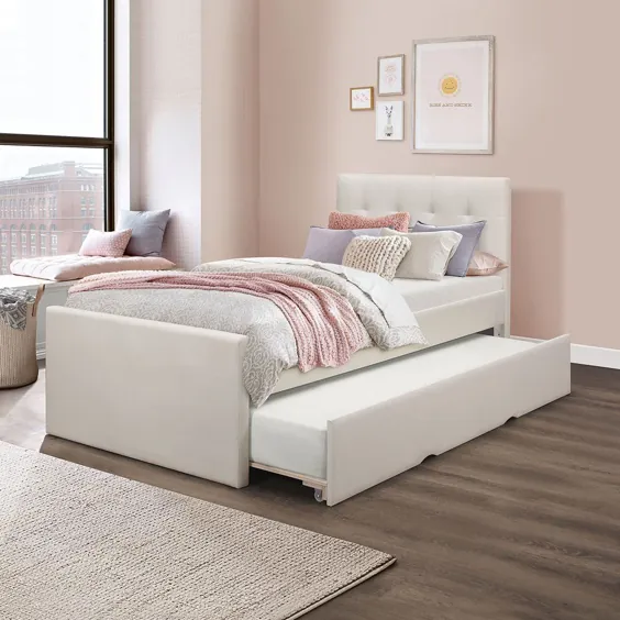 تختخواب پلاستیکی دوقلو Emory Upholstered With Trundle، Cream، by Hillsdale Living Essentials - Walmart.com