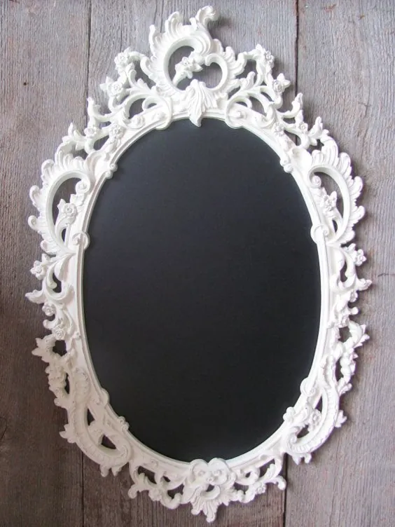 Gorgeous Vintage Cream Syroco 2 in 1 Mirror Chalkboard Combo، Hollywood Regency، Paris Apartment، Shabby Chic