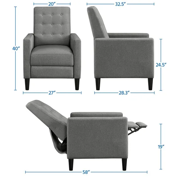 صندلی تکیه دار پارچه ای اثاثه یا لوازم داخلی SmileMart صندلی تک نفره مدرن تکیه دار متحرک با پشت و تکیه گاه قابل تنظیم برای سینمای خانگی اتاق خواب اتاق نشیمن ، خاکستری - Walmart.com