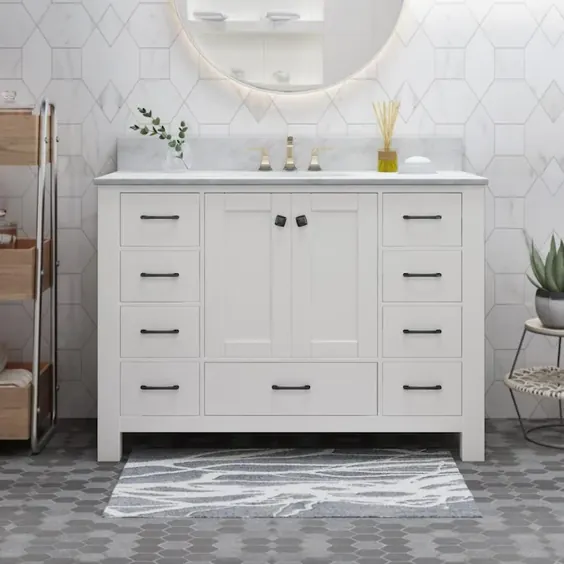 بهترین فروش دکوراسیون منزل Laranne 48-in White Undermount Single Sink حمام غرور با Carrara سنگ مرمر سفید بالا Lowes.com