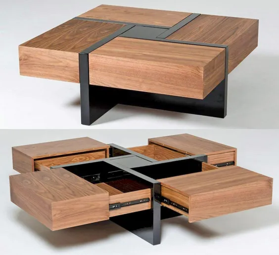 این میز قهوه چوبی زیبا دارای 4 کشوی مخفی است که یک طراحی واقعا عالی را ایجاد می کند