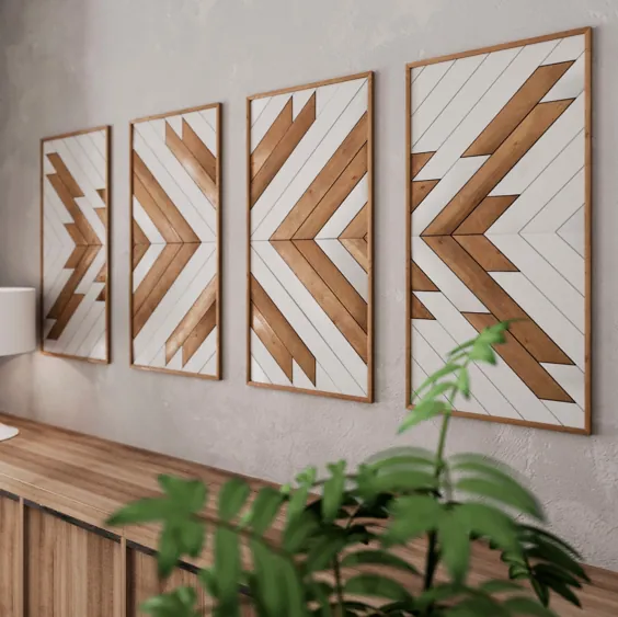 مجموعه هنرهای دیواری چوبی الگوی بزرگ دیوار دیواری چوبی |  اتسی