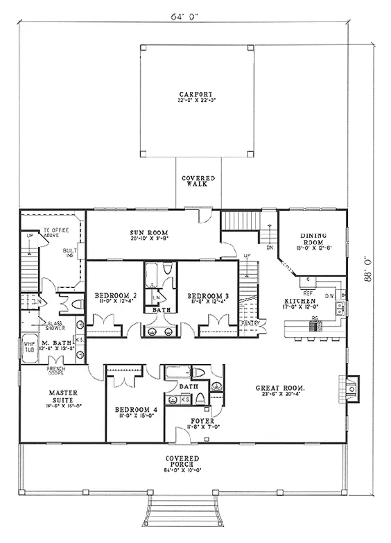 South House House Plan 62067 با 4 تختخواب ، 6 حمام ، 2 گاراژ اتومبیل