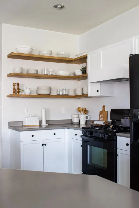 قفسه های گوشه ای شناور DIY در آشپزخانه - طراحی ساده