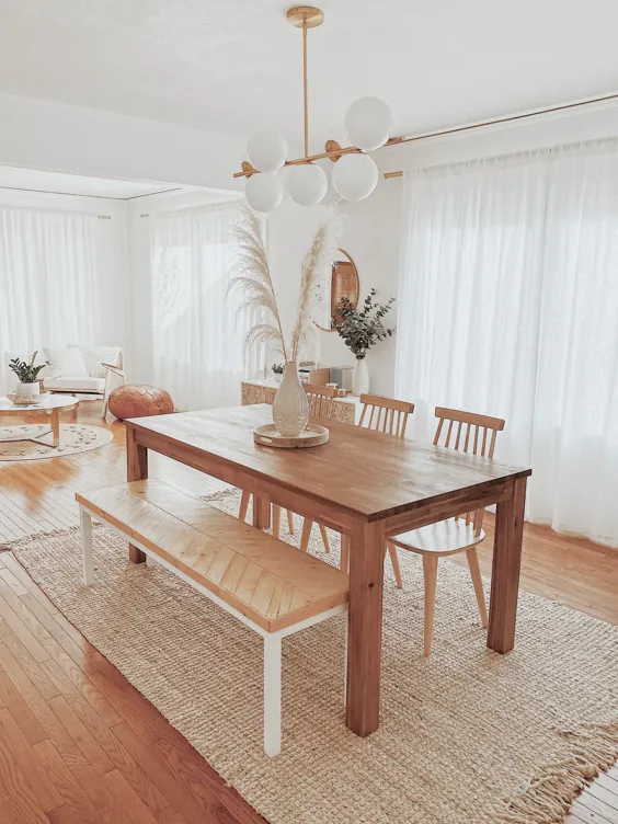Boho Bohemian White Wood اتاق ناهار خوری دنج فضای زندگی دکوراسیون خانه ایده های داخلی Inspo