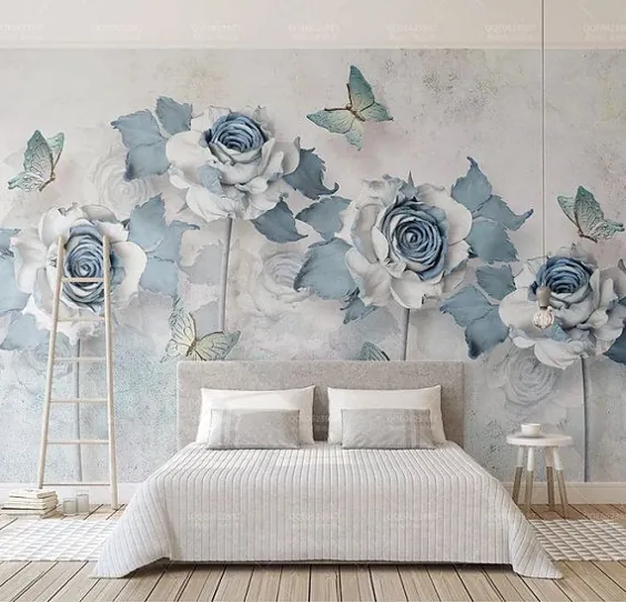 کاغذ دیواری متحرک گل رز آبی و کره ای مایع 3D و پوست |  اتسی