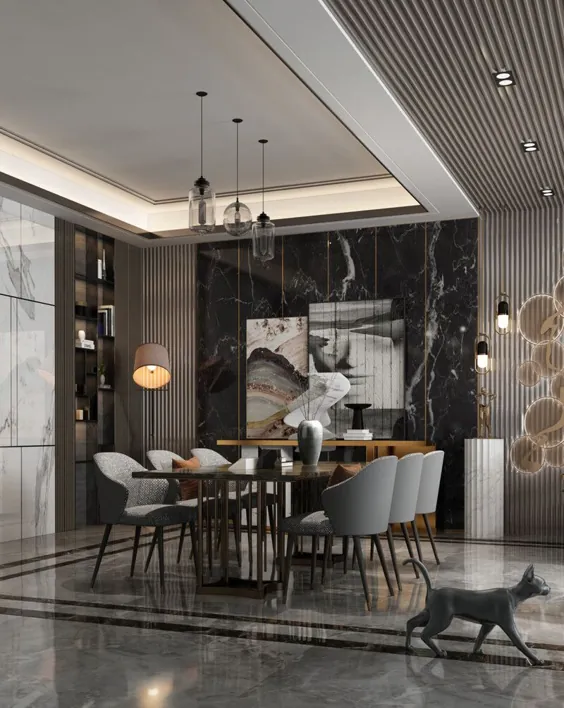 اتاق نشیمن با طراحی فضای ناهار خوری ، مزین نصرا