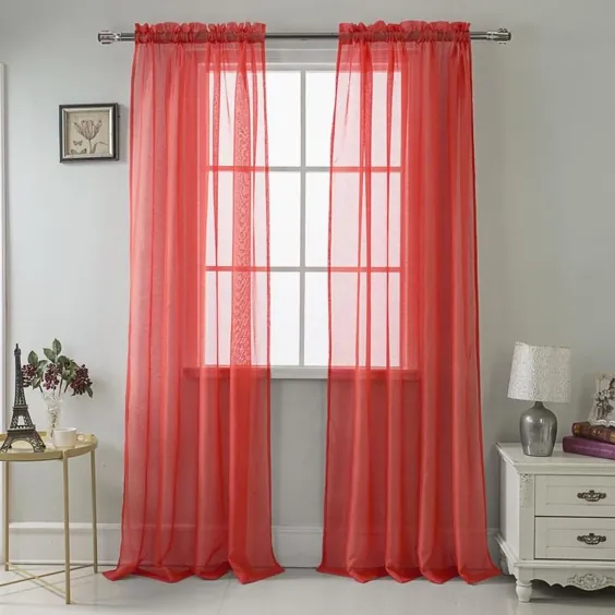 RT Designers Collection 90 in in Red Polyester Sheer Rod Pocket Single Curtain Panel |  PNC04377