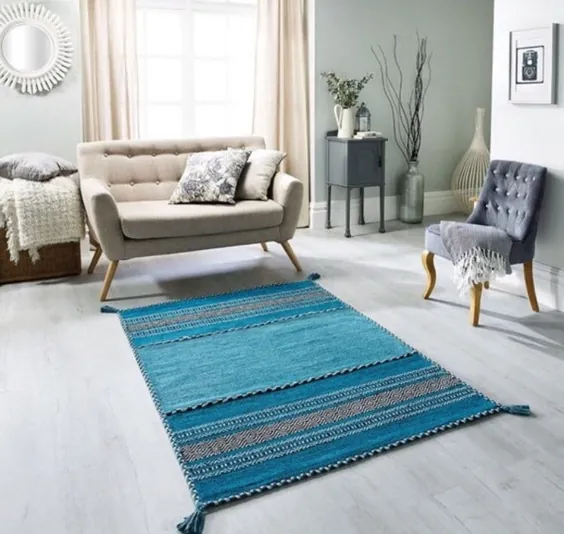 فرش آبی گلیم مراکش آبی فرش دستباف مراکشی |  اتسی