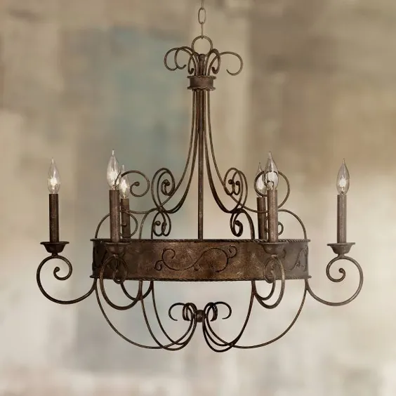 Franklin Iron Works Rust Bronze Candelabra لوستر 30 "Wide Rustic Metal 6-Light Solution for Dining Room House Foyer آشپزخانه