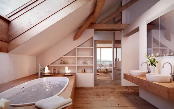 Badezimmer im dachgeschoss von mann architektur gmbh rustikale badezimmer |  احترام گذاشتن