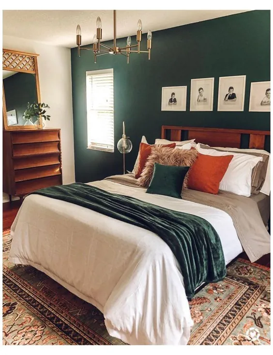 ایده های تزئین تخت خواب زمرد سبز