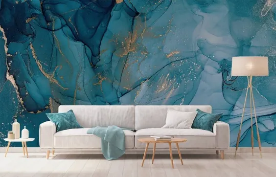 Aquarell blau Marmor Tapete ، abstrakte Türkis und Gold Wandbild ، abnehmbare Tapete ، selbstklebend ، schälen und Stick ، ​​Wand-Dekor