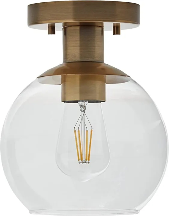 مارک آمازون - Rivet Mid-Century Glass Globe Flush-Mount سقف ثابت با لامپ - 8،87 x 7 7 اینچ ، طلای