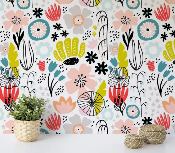 کاغذ دیواری لایه بردار و استیک دکوراسیون خانه پرندگان نقاشی دیواری گل |  اتسی