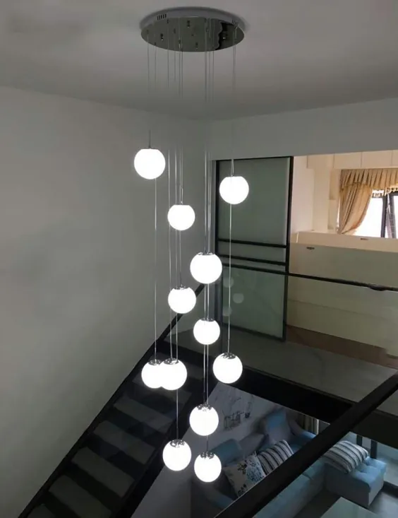 12 glaskugeln treppenhaus kronleuchter moderne pendelleuchten für villa kronleuchter duplex treppe lange kronleuchter led، 50x250 cm groß (gr: a)