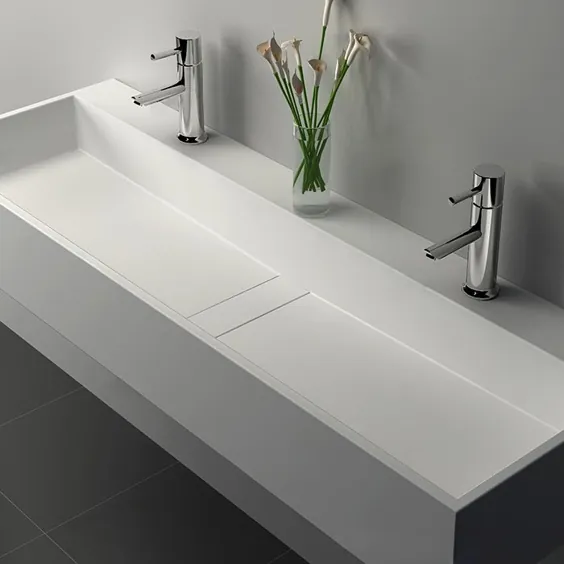سینک ظرفشویی دوجداره 47 اینچی سنگی رزین سنگی مات سفید سفید ظرفشویی حمام با دو سوراخ شیر