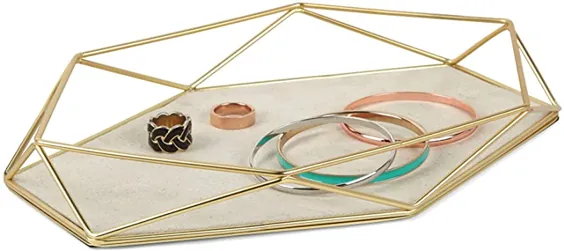 سینی Umbra 299481-221 Prisma ، ذخیره سازی جواهرات با روکش هندسی ، 11 "طول x 7.25" ارتفاع x 1.5 "عرض ، برنج مات