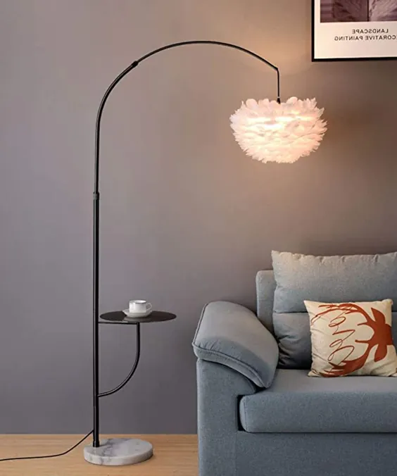 لامپ کف پر سفید سورپارس با میز ، ارتفاع سبک از طبقه عالی قابل تنظیم (سیاه)