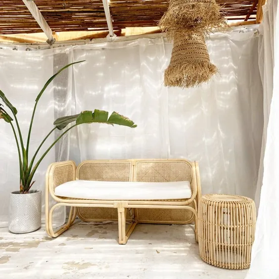 بازگشت به انبار Cypress Cane Rattan Loves Seat Sofa Natural |  اتسی