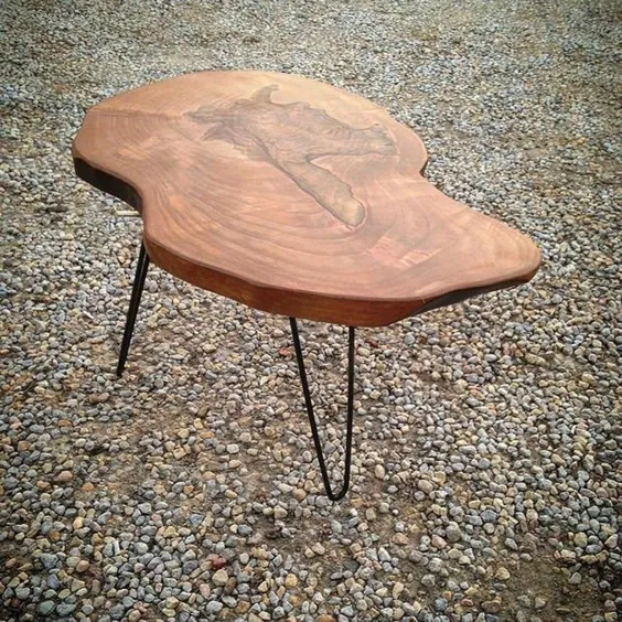 میز کناری ، میز کافه با پایه های سنجاق سر ، میز چوبی ، میز قهوه خوری Live Edge Slab ، میز قهوه چوبی چوبی