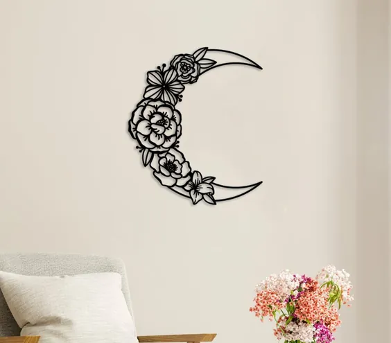 آویز دیواری فلزی Moon Flower Metal Wall Flower Flower hanging | اتسی