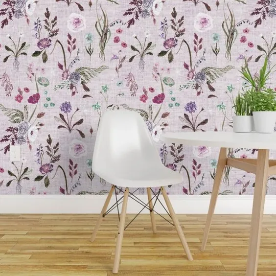 کاغذ دیواری گل بنفش Jane Lavender Jumbo By Nouveau |  اتسی