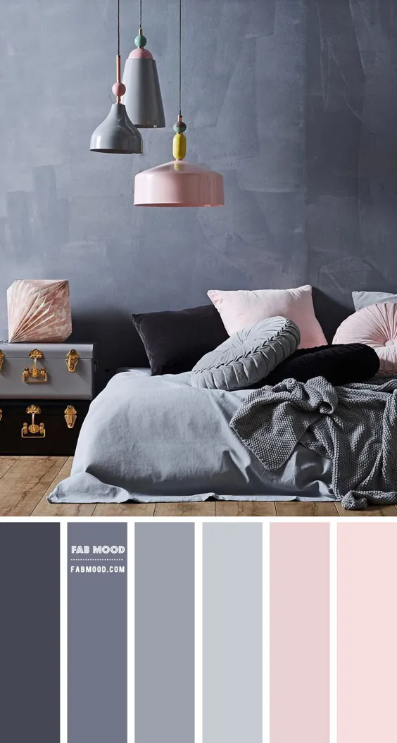 طرح رنگ اتاق خواب رژگونه و خاکستری