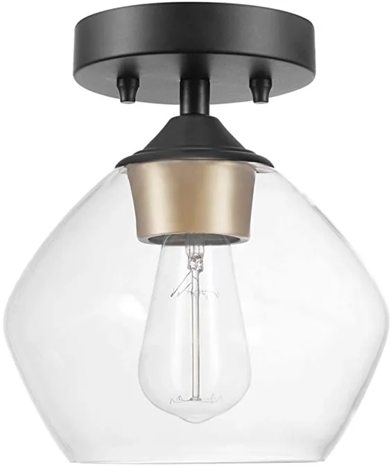 Globe Electric 60333 Harrow Light Semi-Flush Mount، Black Matte with Shad Glass Shade، 9.1 "