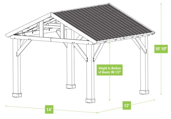 غرفه چوبی 14 x 12 با سقف آلومینیوم - سازه های حیاط - Gazebos ، Pavilions و کلاه فرنگی
