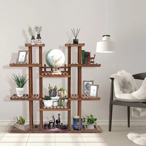 پایه نگهدارنده گیاهان چند قفسه بزرگ چوبی Tooca Plant Stand 9 لایه برای فضای باز در فضای باز - Walmart.com